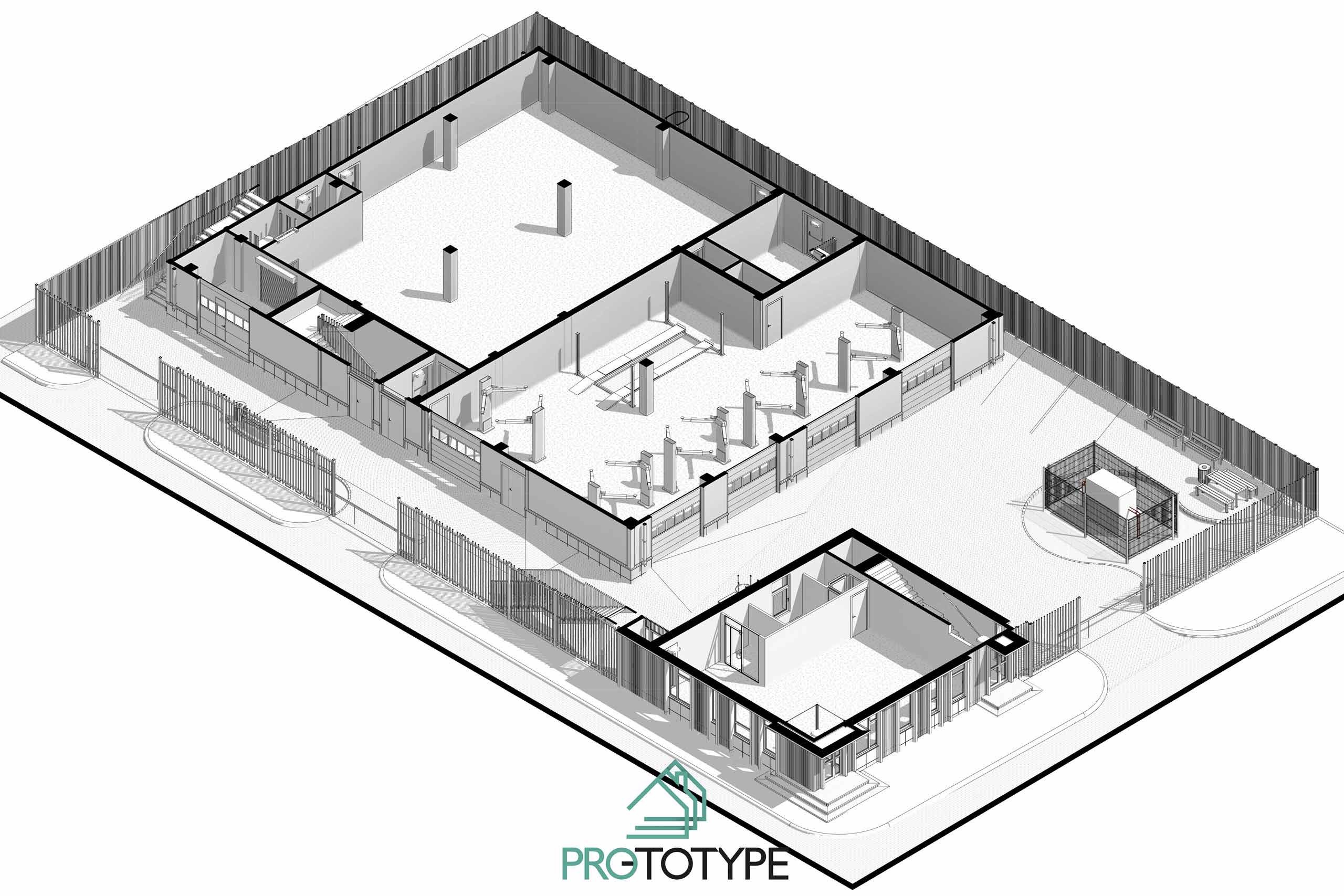 3D план первого этажа автосервиса