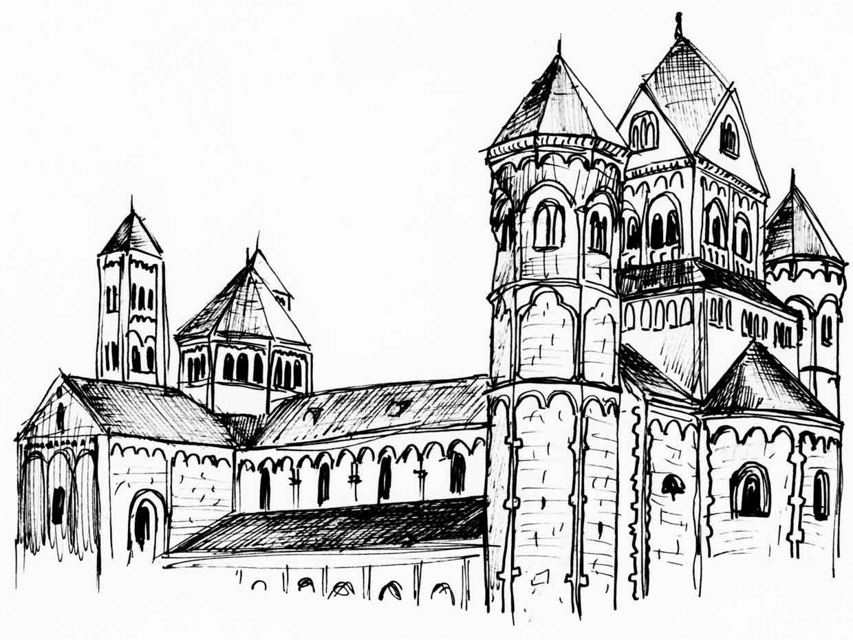 Классический романский собор напоминает крепость