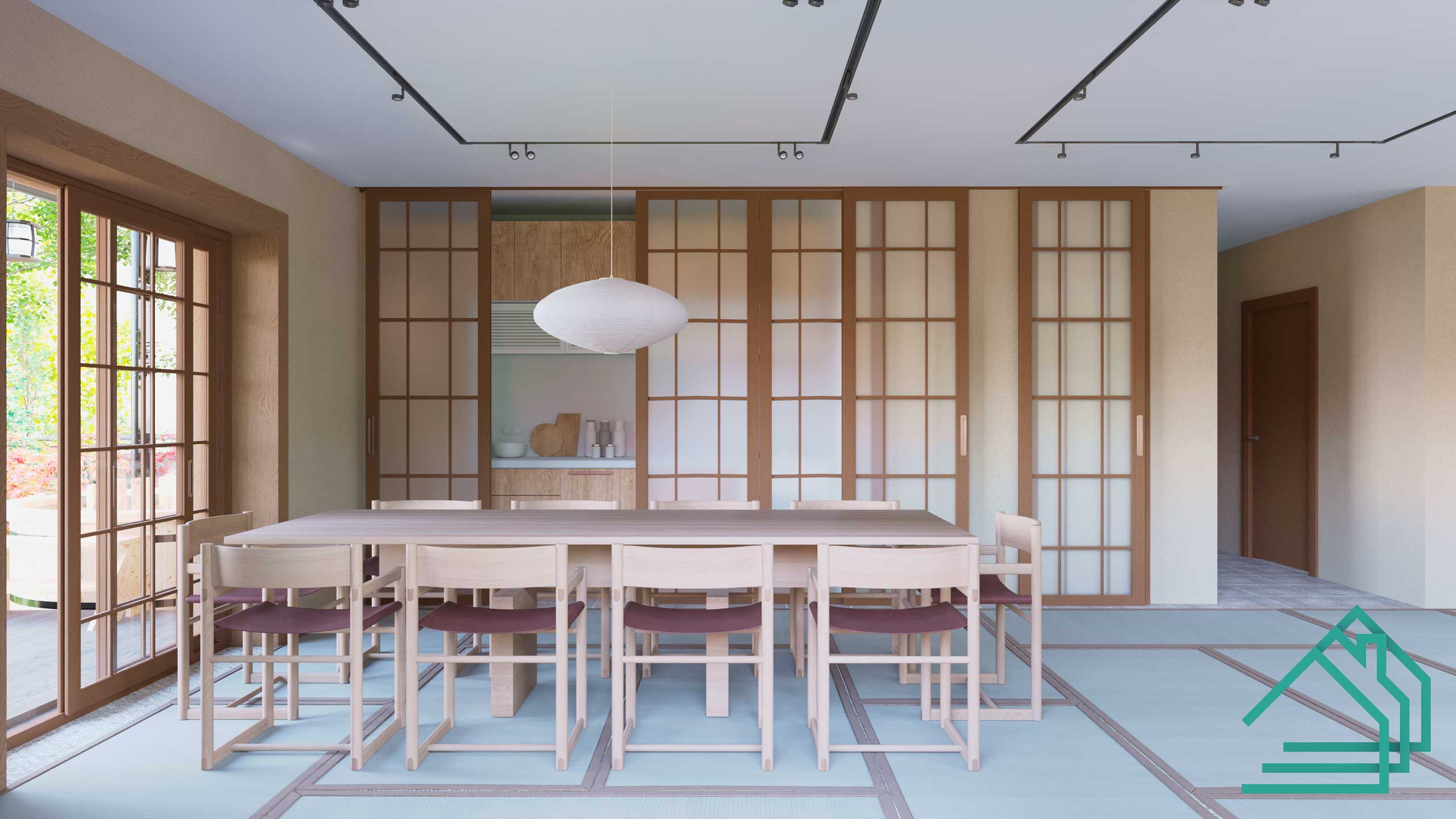 Японский стиль в помещении кухни гостиной